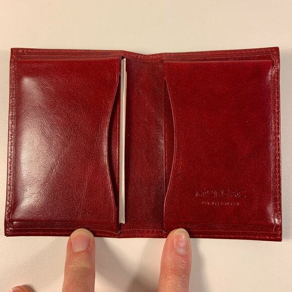 Vintage Monsac Leather Card Holder Wallet SLG Red Scarlet Small Leather Good - Picture 2 of 9